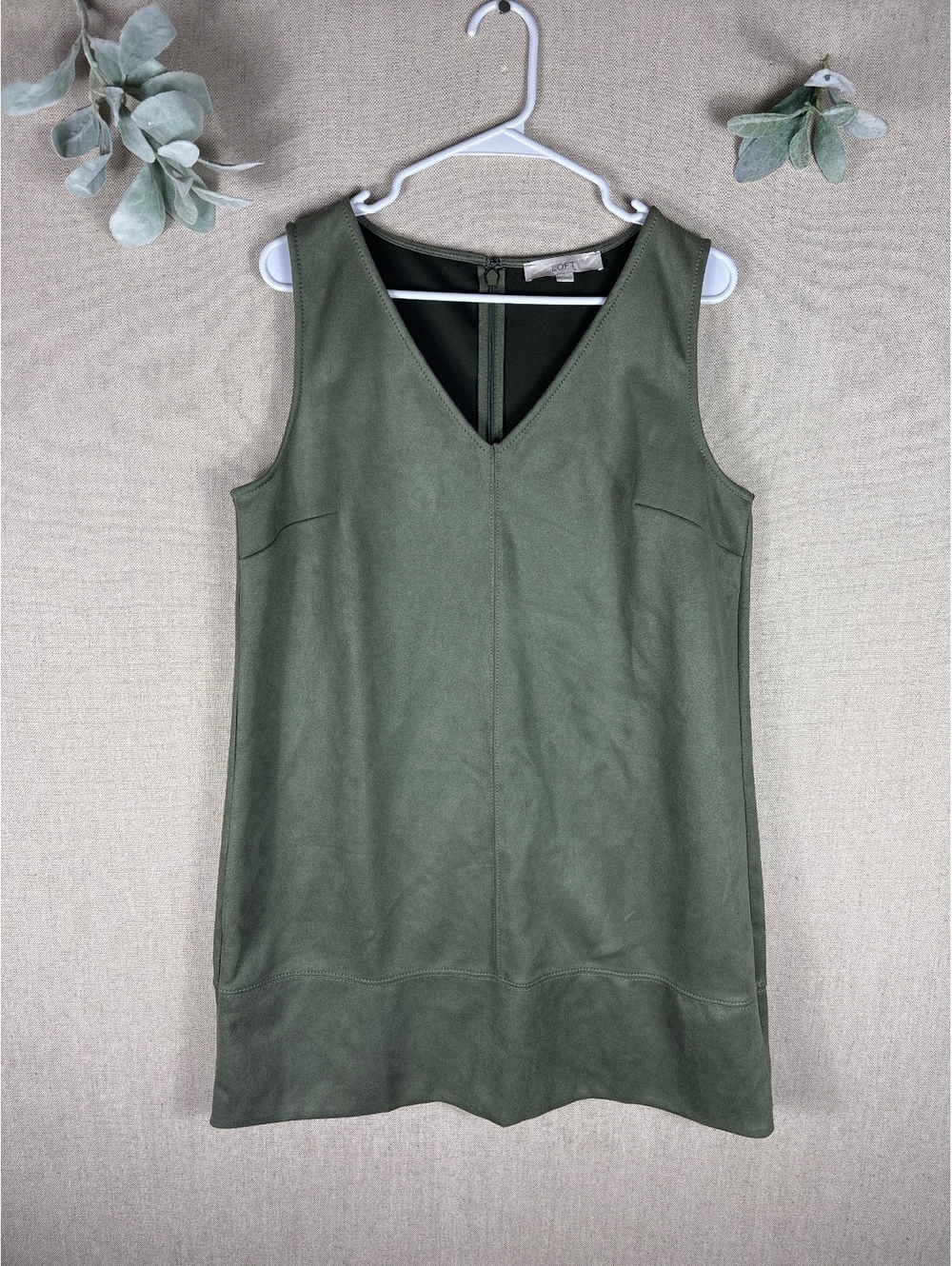 Loft > Sage Green Faux Suede V Neck Sleeveless Dress Romantic Bohemian 12